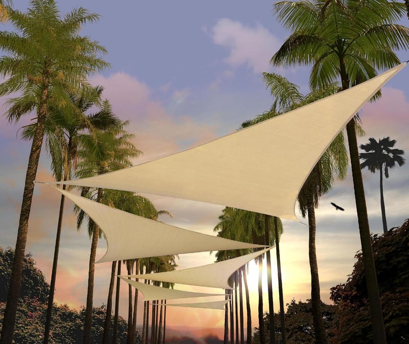 AMGO 10' x 10' x 14' Beige Right Triangle Sun Shade Sail UPF50+ Canopy Awning AGSLT, 95% UV Blockage, Water & Air Permeable, 200GSM Heavy Duty Commercial and Residential (We Make Custom Sizes) - Image 1